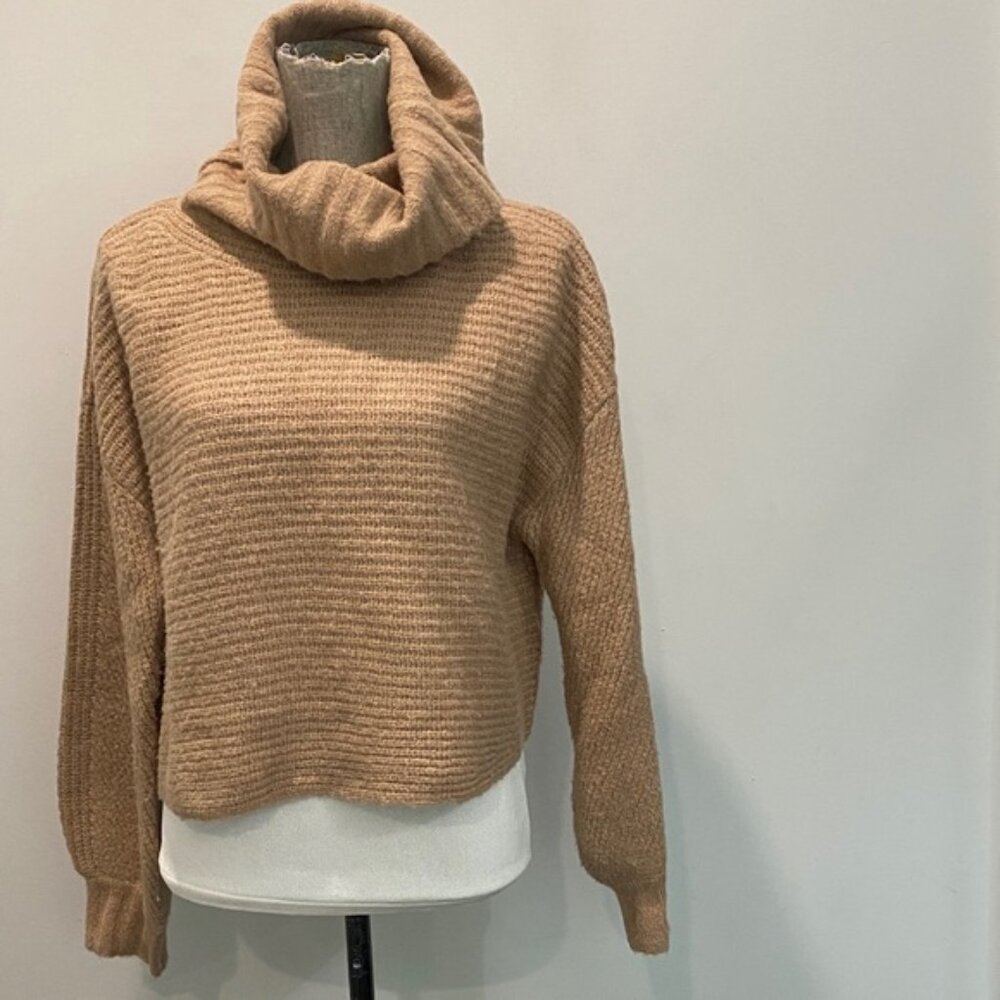 Elan Tan Cowl Neck Sweater  Split back Size Medium